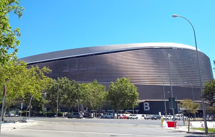 West facade of SANTIAGO BERNABEU STADIUM in Madrid (Spain).