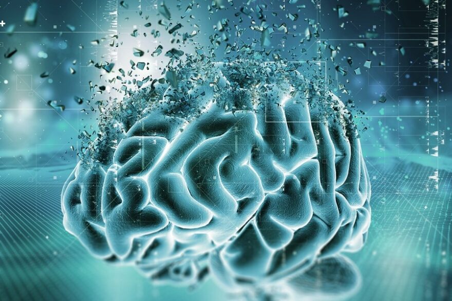 3D medical image showing a brain shattering